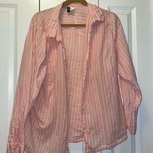 H&M Striped Linen Button Up Long Sleeve Shirt